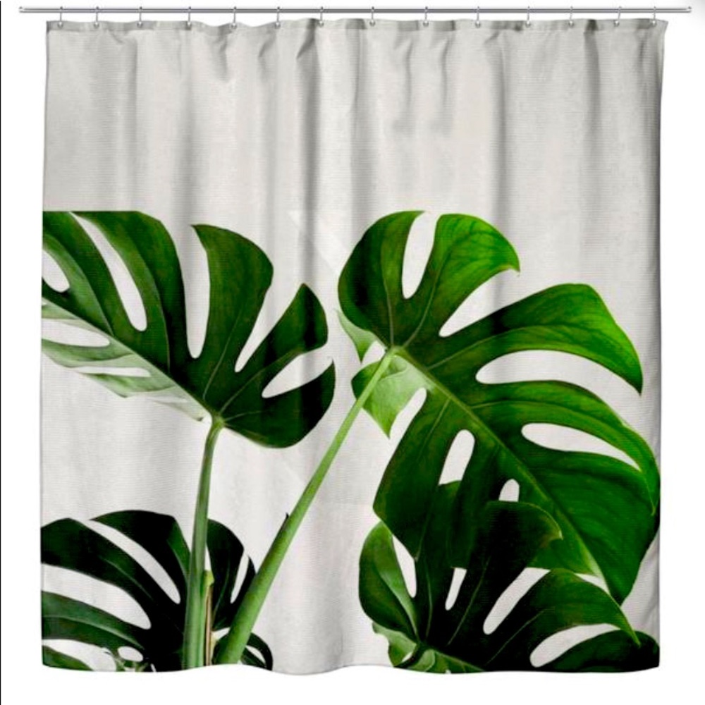 Botanical Green Leaves Printed Shower Curtain
